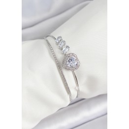 Pirinç Gümüş Renk Kalpli Zirkon Taşlı Kadın Bileklik TJ-BB7065