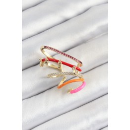 Pirinç Zirkon Taşlı Kırmızı Turuncu Pembe Sıkıştırma Sağ Kıkırdak Gold Renk Kadın Küpe TJ-BKP10755