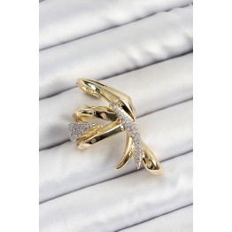 Pirinç Zirkon Taşlı Sıkıştırma Sağ Kıkırdak Gold Renk Kadın Küpe TJ-BKP10756