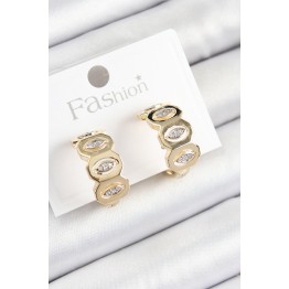 Pirinç Zirkon Taşlı Damla Figürlü Halka Model Gold Renk Kadın Küpe TJ-BKP10784