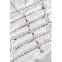Pirinç Gümüş Renk Karışık Renk Zirkon Taşlı Kalpli Y Kadın Kolye TJ-BKO10338