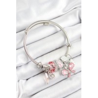 316L Çelik Pembe Zirkon Taşlı Model Gümüş Renk Charm Bileklik - TJ-BB7248