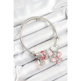316L Çelik Pembe Zirkon Taşlı Model Gümüş Renk Charm Bileklik - TJ-BB7248