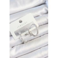 Pirinç Zirkon Taşlı Sallantılı Model Gümüş Renk 3'lü Çift Kadın Küpe Set TJ-BKP10789