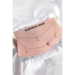 316L Çelik Zirkon Taşlı Kutup Yıldızı Model Gold Renk Göbek Bel Zinciri TJ-BKGZ10344