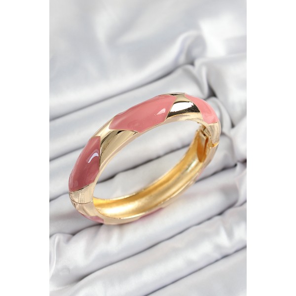 Pirinç Pembe Mineli Baklava Model Gold Renk Kadın Kelepçe TJ-BB7329