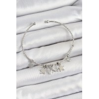 Pirinç Zirkon Taşlı Ve Yıldız Model Gümüş Renk Charm Bileklik TJ-BB7345