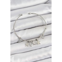 Pirinç Zirkon Taşlı Ve Yıldız Model Gümüş Renk Charm Bileklik TJ-BB7345