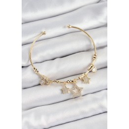 Pirinç Zirkon Taşlı Yıldız Model Gold Renk Charm Bileklik TJ-BB7352