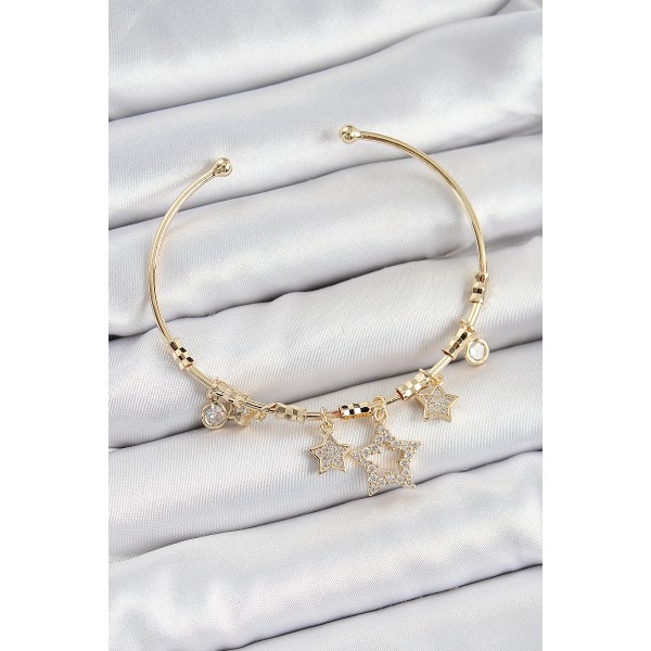 Pirinç Zirkon Taşlı Yıldız Model Gold Renk Charm Bileklik TJ-BB7352