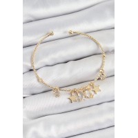 Pirinç Zirkon Taşlı Ve Yıldız Model Gold Renk Charm Bileklik TJ-BB7355