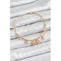 Pirinç Zirkon Taşlı Pembe Kalp Model Gold Renk Charm Bileklik TJ-BB7356