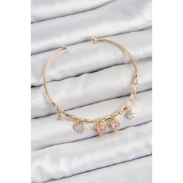 Pirinç Zirkon Taşlı Pembe Kalp Model Gold Renk Charm Bileklik TJ-BB7356