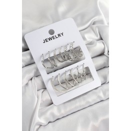 Pirinç Karışık Halka Model Gümüş Renk 6 Çift Kadın Küpe Set TJ-BKP10876
