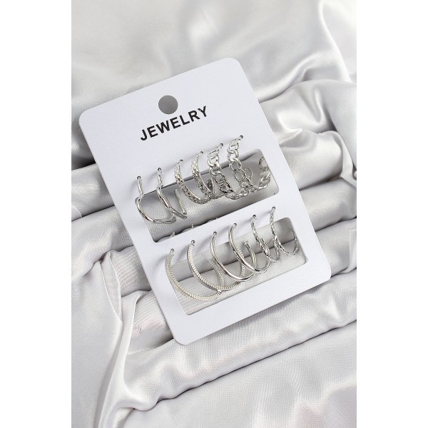 Pirinç Karışık Halka Model Gümüş Renk 6 Çift Kadın Küpe Set TJ-BKP10876