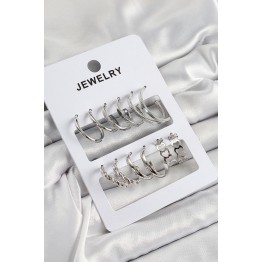 Pirinç Karışık Halka Model Gümüş Renk 6 Çift Kadın Küpe Set TJ-BKP10877