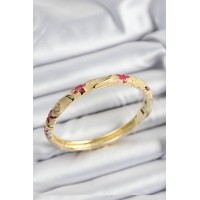 Mineli Pirinç Pembe Ve Krem Çiçek Motifli Gold Renk Kadın Kelepçe TJ-BB7370