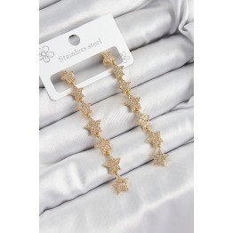 Pirinç Zirkon Taşlı Sallantılı Yıldız Model Gold Renk Kadın Küpe TJ-BKP10912