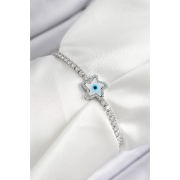 Pirinç Zirkon Taşlı Nazar Yıldız Model Gümüş Renk Asansörlü Kadın Bileklik TJ-BB7469
