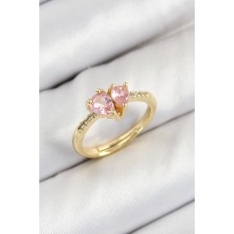 Pirinç Zirkon Taşlı Pembe Kalp Model Gold Renk Kadın Yüzük TJ-BYK3802