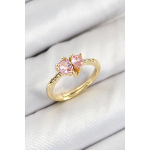 Pirinç Zirkon Taşlı Pembe Kalp Model Gold Renk Kadın Yüzük TJ-BYK3802