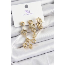 Pirinç Zİrkon Taşlı Geometrik Model Gold Renk 3'lü Kadın Küpe TJ-BKP10937