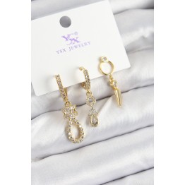 Pirinç Zİrkon Taşlı Sallantılı Model Gold Renk 3'lü Kadın Küpe TJ-BKP10939