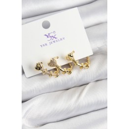 Pirinç Zİrkon Taşlı Kalp Model Gold Renk 3'lü Kadın Küpe TJ-BKP10947