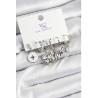 Pirinç Zİrkon Taşlı ve Yıldız Model Gümüş Renk 3'lü Çift Kadın Küpe TJ-BKP10958