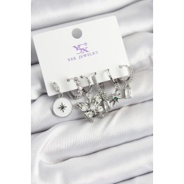 Pirinç Zİrkon Taşlı ve Yıldız Model Gümüş Renk 3'lü Çift Kadın Küpe TJ-BKP10958