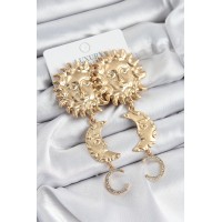 Pirinç Zirkon Taşlı Sallantılı Güneş Model Gold Renk Kadın Küpe - TJ-BKP10961