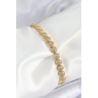 Pirinç Zirkon Taşlı Yarım Topcuk Model Gold Renk VIP Seri Kadın Bileklik TJ-BB7508