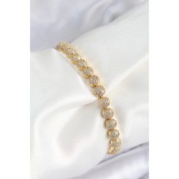 Pirinç Zirkon Taşlı Yarım Topcuk Model Gold Renk VIP Seri Kadın Bileklik TJ-BB7508