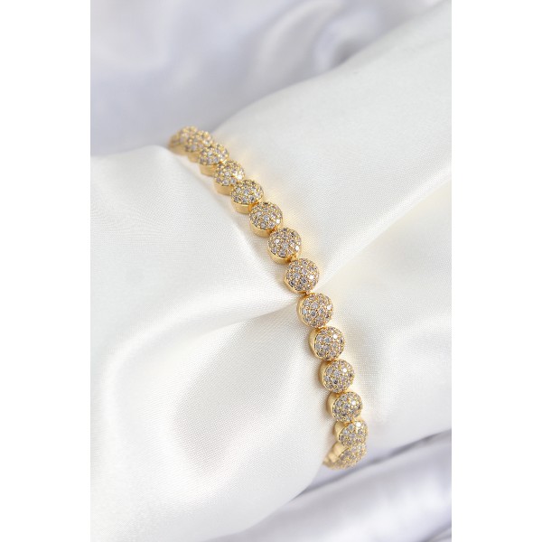 Pirinç Zirkon Taşlı Yarım Topcuk Model Gold Renk VIP Seri Kadın Bileklik TJ-BB7508