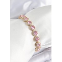 Pirinç Pembe Zirkon Taşlı Daire Baget Model Gold Renk VIP Seri Kadın Bileklik TJ-BB7512