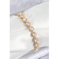Pirinç Zirkon Taşlı Daire Baget Model Gold Renk VIP Seri Kadın Bileklik TJ-BB7514