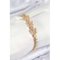 Pirinç Zirkon Taşlı Model Gold Renk Kadın Bileklik TJ-BB7541