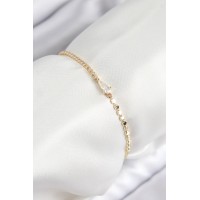 Pirinç Zirkon Taşlı Damla Model Ezme Zincir Gold Renk Kadın Bileklik TJ-BB7589