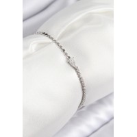 Pirinç Zirkon Taşlı Damla Model Ezme Zincir Gümüş Renk Kadın Bileklik TJ-BB7590