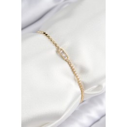 Pirinç Zirkon Taşlı Dikdörtgen Model Ezme Zincir Gold Renk Kadın Bileklik TJ-BB7593