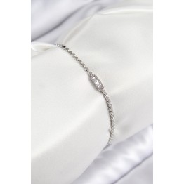 Pirinç Zirkon Taşlı Dikdörtgen Model Ezme Zincir Gümüş Renk Kadın Bileklik TJ-BB7594