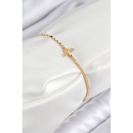 Pirinç Zirkon Taşlı Arı Model Ezme Zincir Gold Renk Kadın Bileklik TJ-BB7595