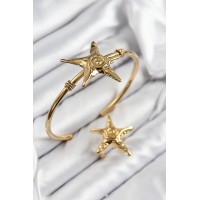 Pirinç Deniz Yıldızı Model Gold Renk Bileklik Yüzük Set TJ-BB7600