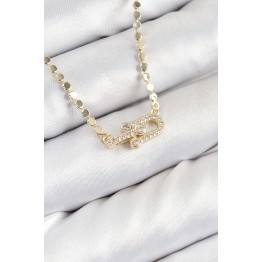 Pirinç Zirkon Taşlı Model Ezme Zincir Gold Renk Kadın Kolye TJ-BKO10393