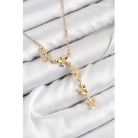 316L Çelik Zirkon Taşlı Çiçek Model Gold Renk Kadın Kolye TJ-BKO10407