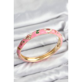 Mineli Pirinç Pembe Çiçek Motifli Gold Kadın Kelepçe TJ-BB7617