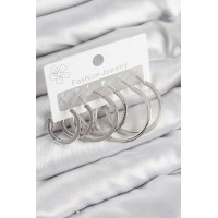 Pirinç Halka Model Gümüş Renk Kadın Set Küpe - TJ-BKP11038