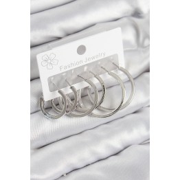 Pirinç Halka Model Gümüş Renk Kadın Set Küpe - TJ-BKP11038