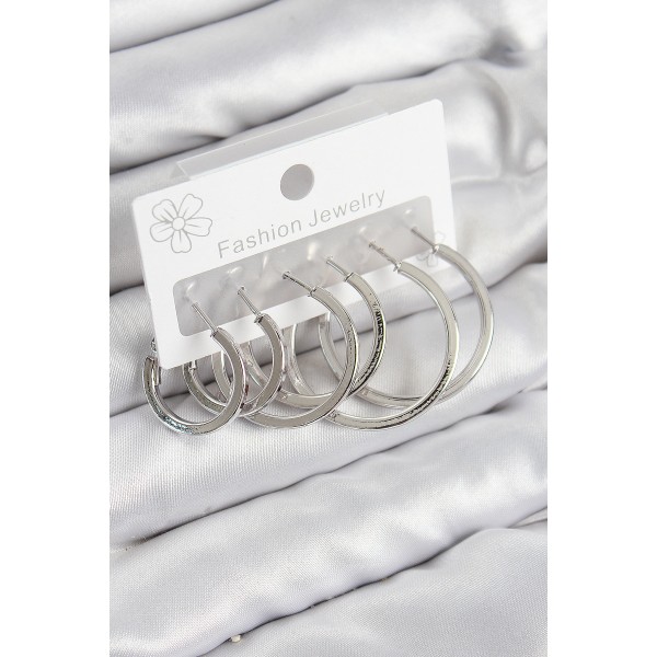 Pirinç Halka Model Gümüş Renk Kadın Set Küpe - TJ-BKP11038