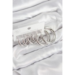 Pirinç Halka Model Gümüş Renk Kadın Set Küpe TJ-BKP11056